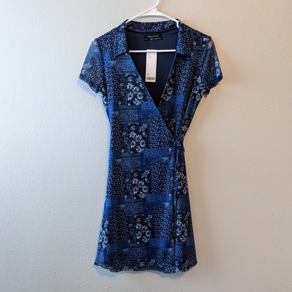 UO London Floral Patchwork Wrap Mini Dress